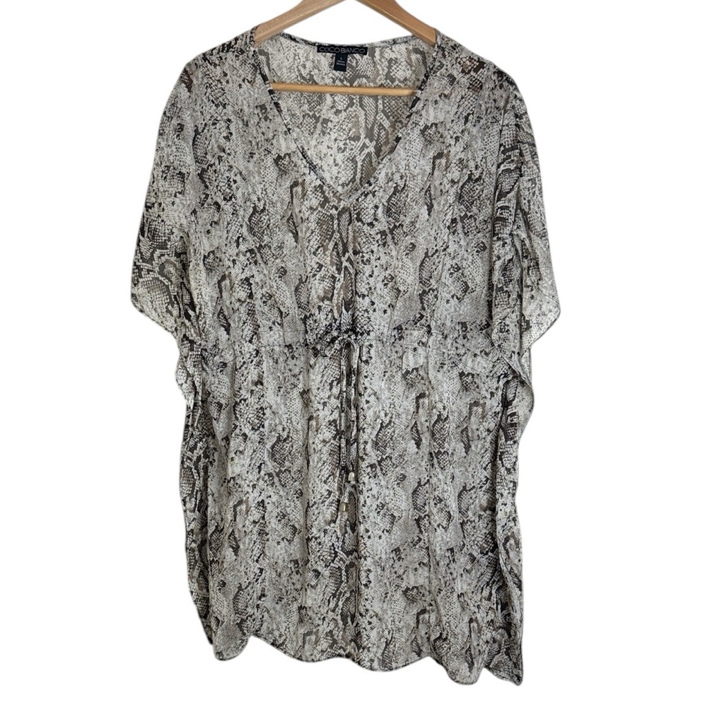 Coco Bianco Cream/Brown Snakeskin Print Waist Tied Caftan Cover-Up size L
